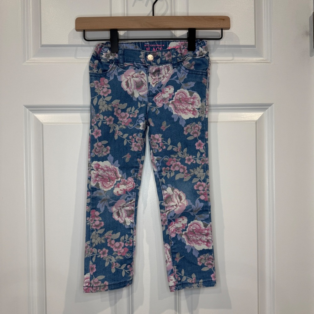 The Childrens Place Girls Jeans Blue Floral‎ Print Jegging Size 4T